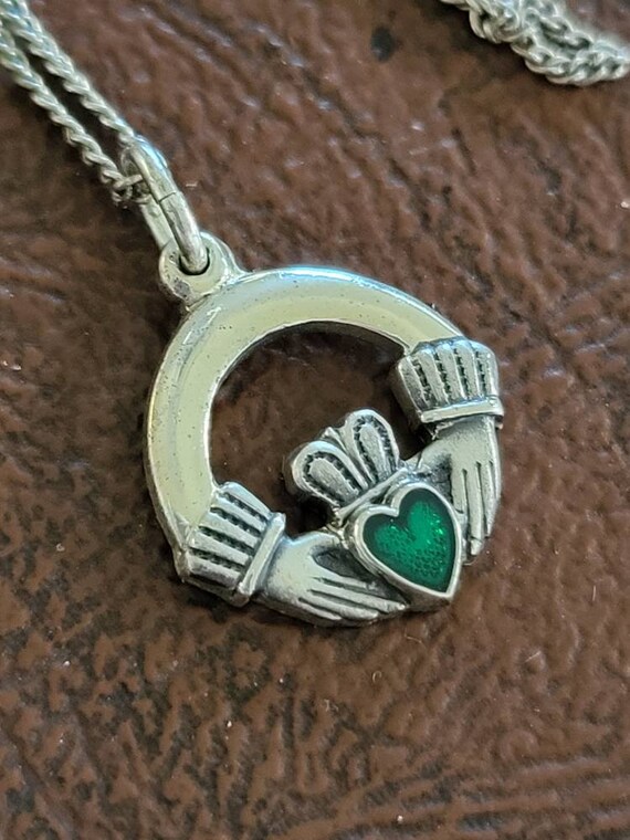 Sterling Silver Claddagh Necklace, Claddagh with … - image 5