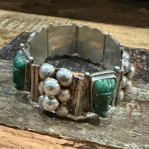 Vintage Green Stone Mexican Silver Bracelet - Etsy