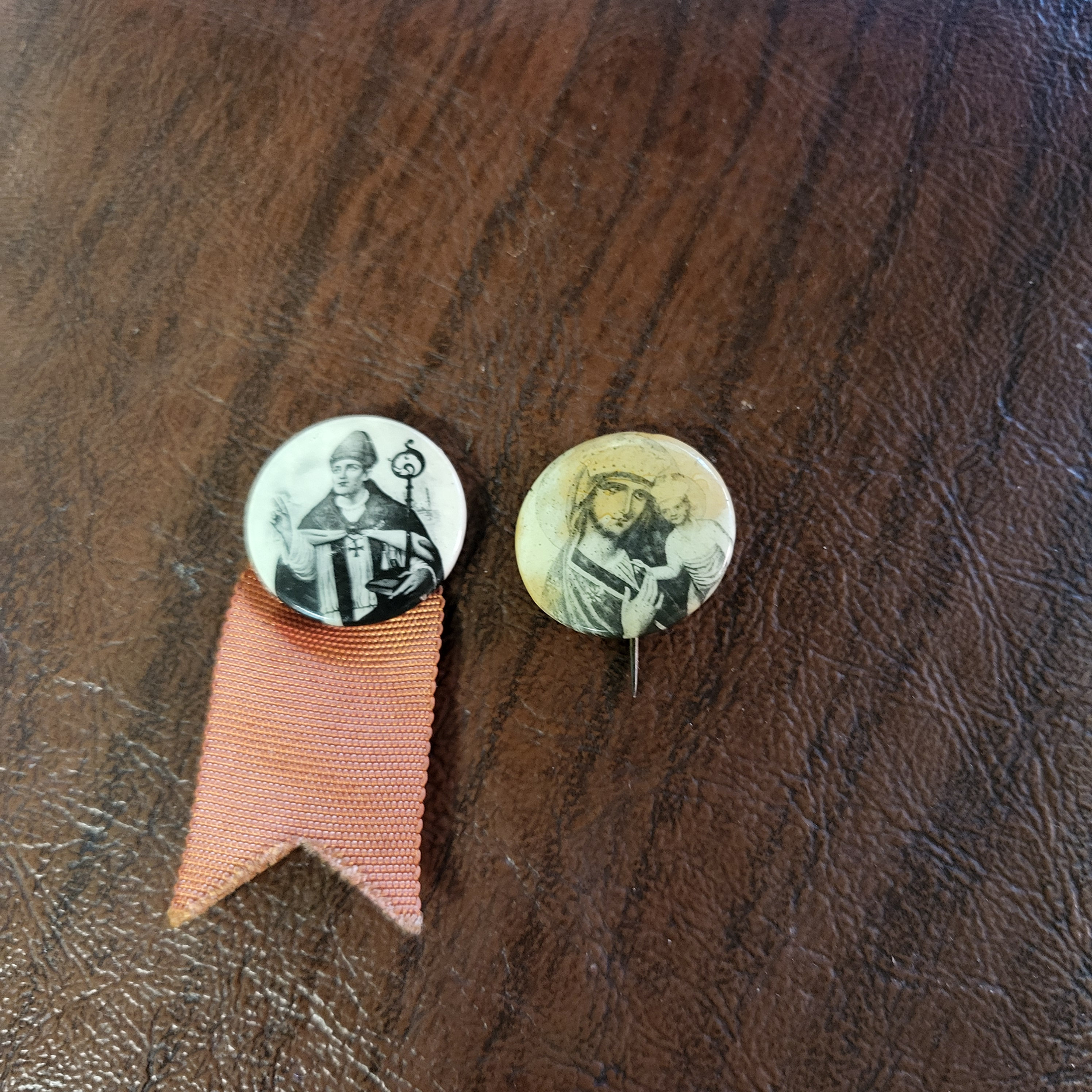 Not Religious Pin Vintage Pair of Celluloid Religious Button Pins, San Gennaro Pin and ...