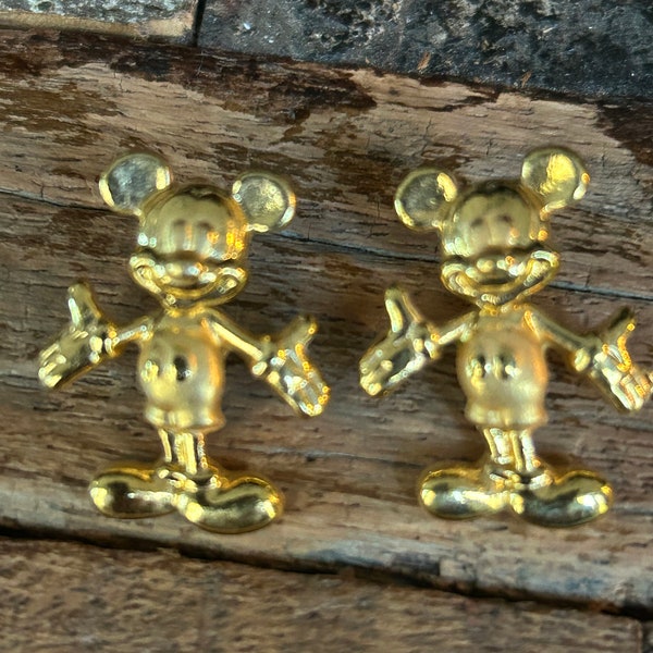 Disney Mickey Mouse gold tone dangle swinging moveable body pierced post earrings