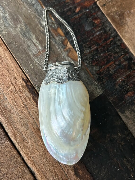 Victorian mother of pearl & silver? seashell perf… - image 1