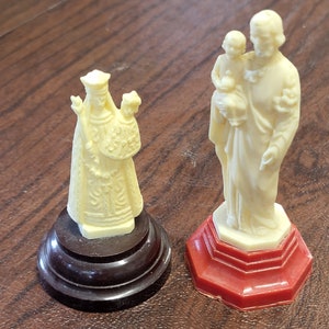 Molded Plastic Religious Statues, Vintage Saint Joseph and Virgin Mary Plastic Shrine Statues, Small Figurines for Table or Religious Shrine