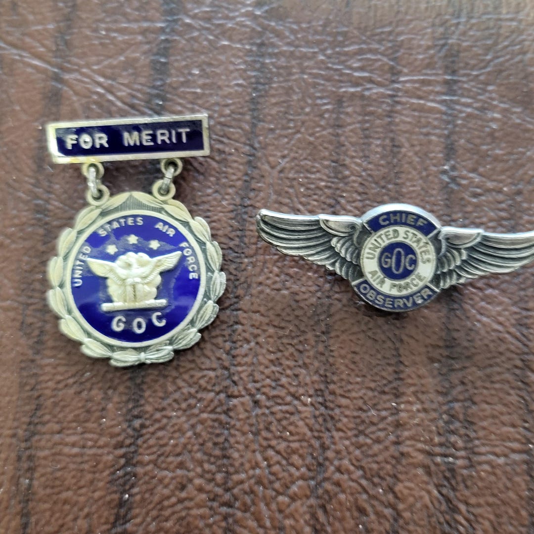 Vintage Pair of U.S. Air Force Ground Observer Corps Pins, GOC Merit ...