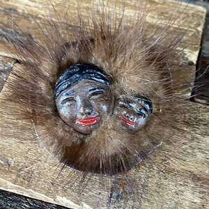 Vintage handmade mink? Fur Alaskan Inuit woman and child pin/brooch