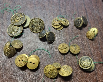 Vintage Lot of Uniform Buttons, Mixed Lot of Brass? Buttons, Military Buttons, 31 Buttons for Crafts or Assemblage Projects