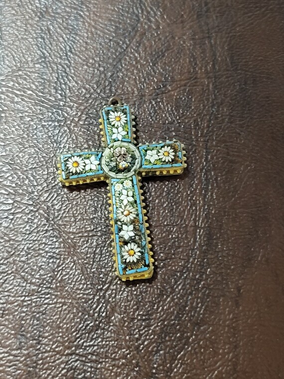 Micro mosaic cross pendant Gem