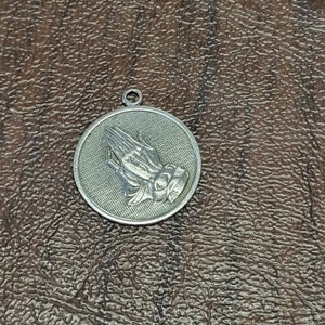 Vintage Sterling Silver Praying Hands Charm/Pendant, Two-Sided Charm with Praying Hands and the Serenity Prayer