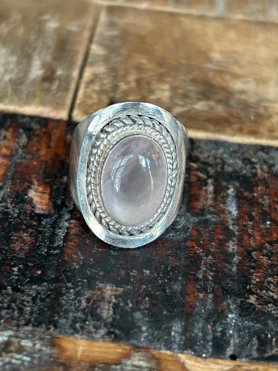 925 sterling silver statement ring with oval pink… - image 1