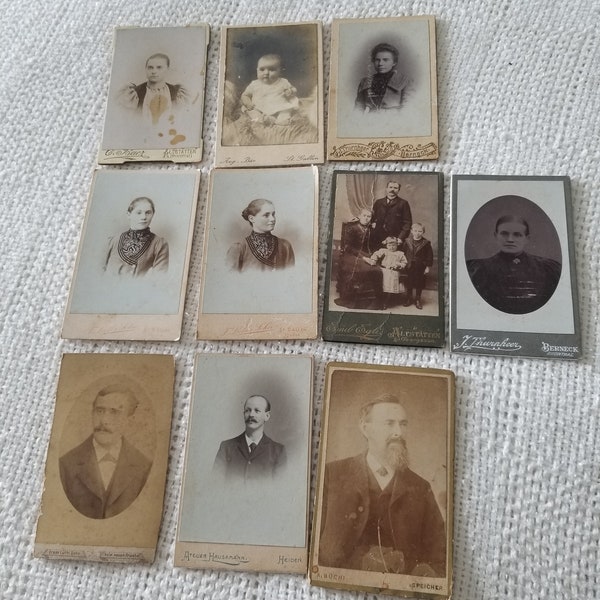 Vintage Swiss Carte de Visite CDV Photographs, Lot of 10 Antique Calling Cards, Victorian Photographs From Switzerland