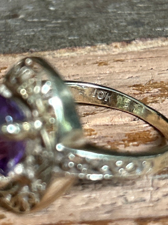 10K gold filigree and oval faceted amethyst ring … - image 5