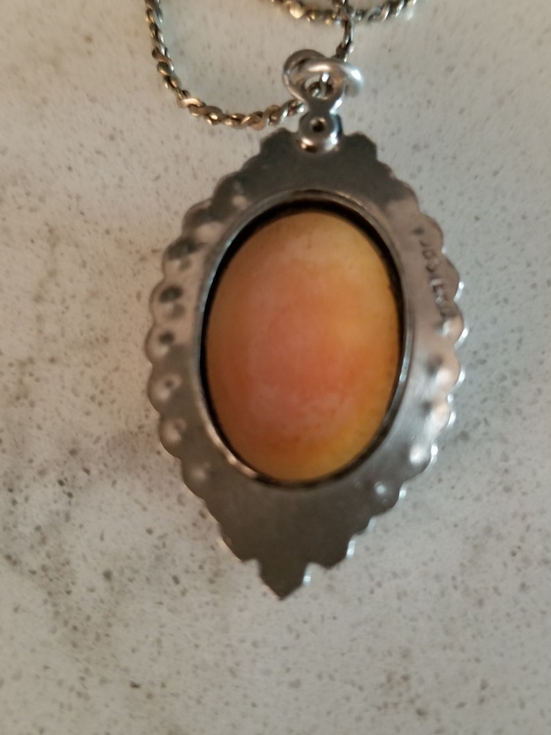 Art Deco Style Cameo Vintage Sterling Silver and Marcasite Cameo Necklace