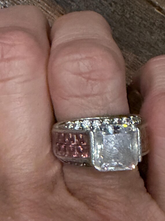 Sparkly 925 sterling silver statement ring with c… - image 3