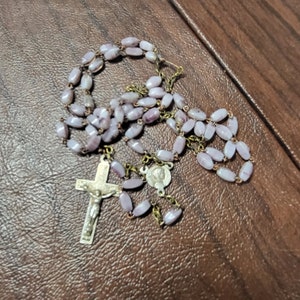 French Glass Bead Rosary, Light Purple Swirl Glass Bead Rosary with Silver Plated Crucifix/Connector, Missing a Bead From One Decade