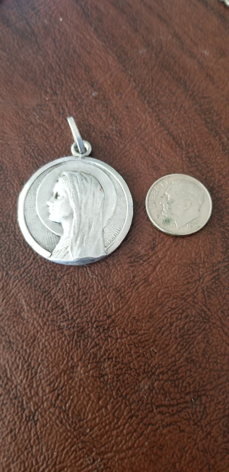 Vintage French Virgin Mary Medal by Penin Poncet, Larger Silver-plated ...
