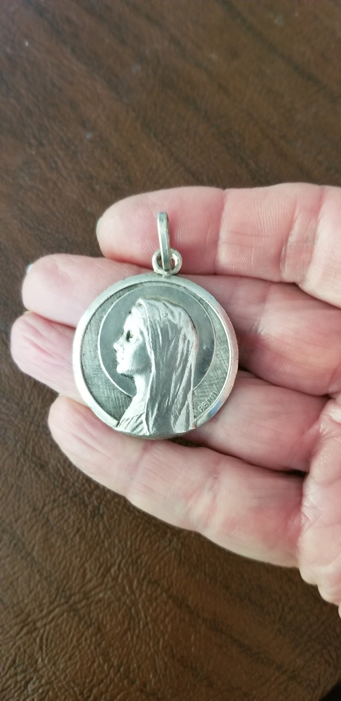 Vintage French Virgin Mary Medal by Penin Poncet, Larger Silver-plated ...