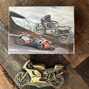 Vintage motorcycle shaped single blade folding pocketknife in original box