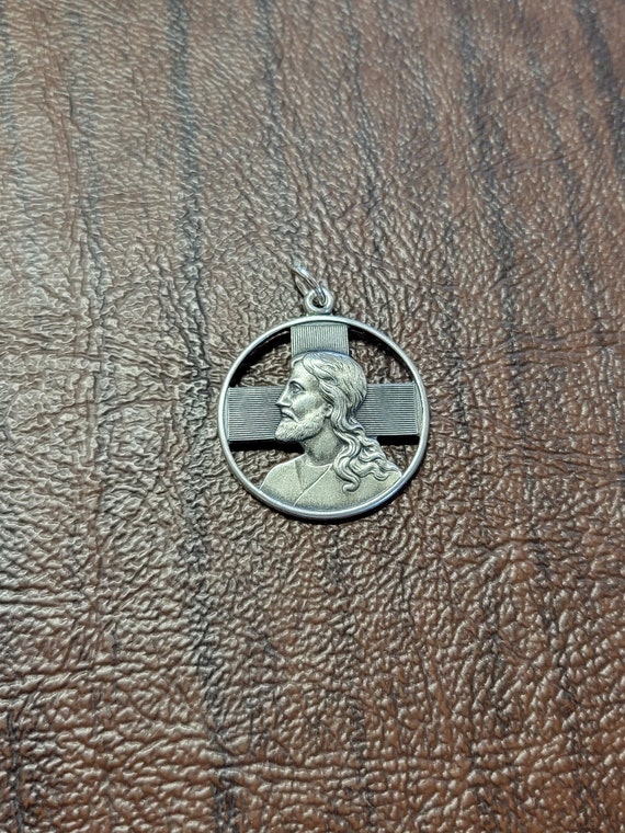 Vintage L'F Sterling Silver Circle Cross Pendant … - image 1