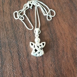 Pretty Sterling Silver Angel Pendant Necklace, Unique Open Cut Design, Christmas Pendant, Guardian Angel, Hangs on 16 Inch Sterling Chain