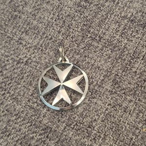 Vintage Sterling Silver Maltese Cross Charm or Pendant, St. John&#39;s Cross, Heraldic Cross