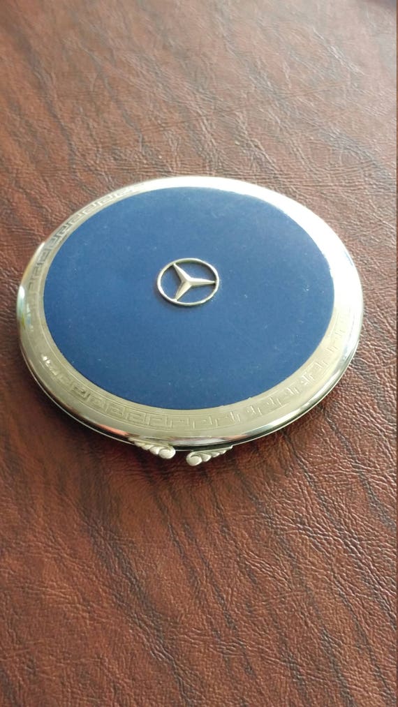 Vintage Blue Enameled Mercedes Benz Unused Flapjack Powder Compact