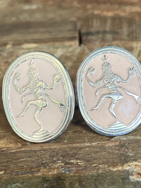 Vintage pair of Swank 1950’s silver tone and pink… - image 1