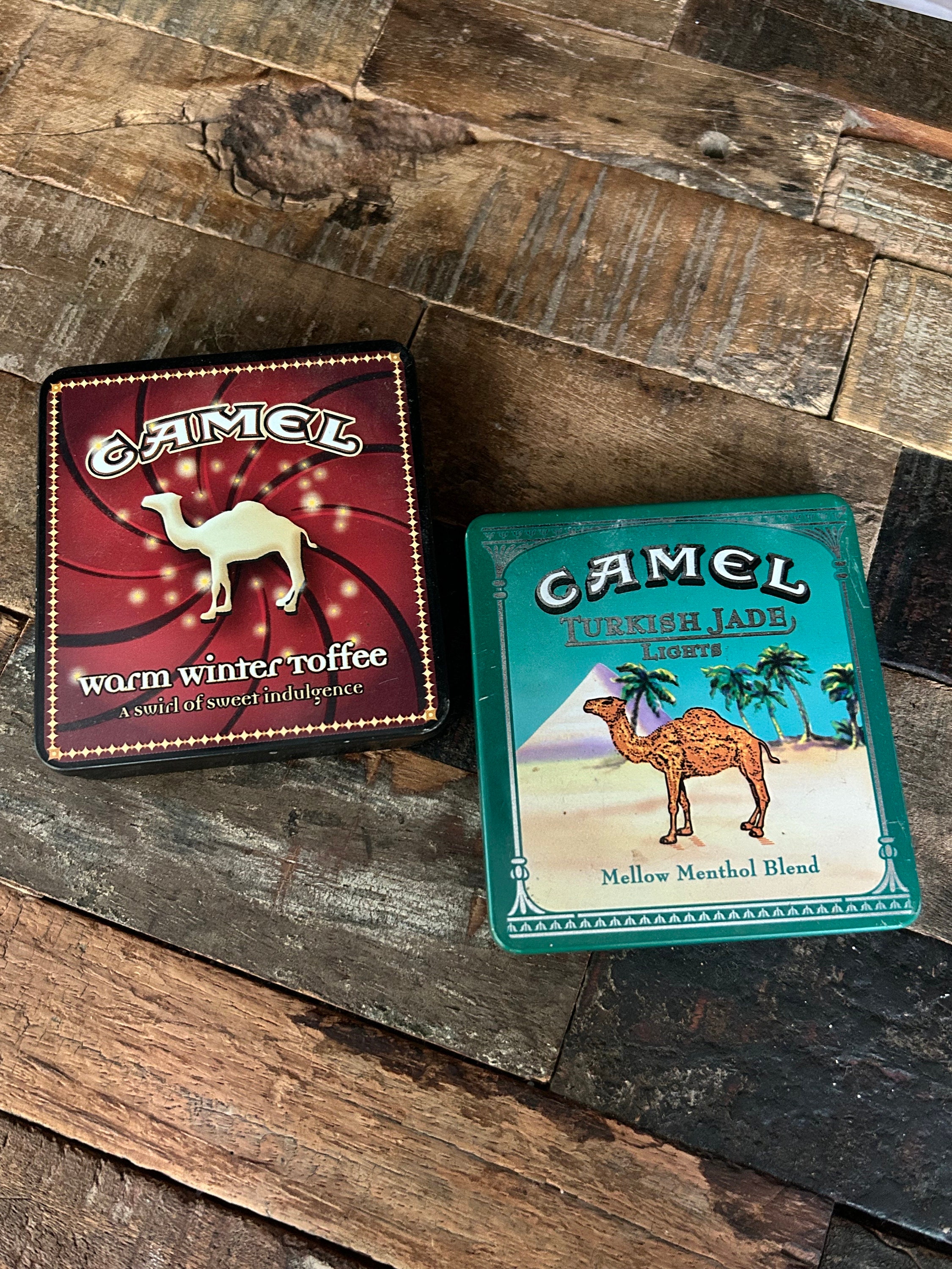Lot of 2 Camel Cigarette Tins, Warm Winter Toffee and Lot of 2 Camel Cigarette Tins, Warm Winter Toffee and