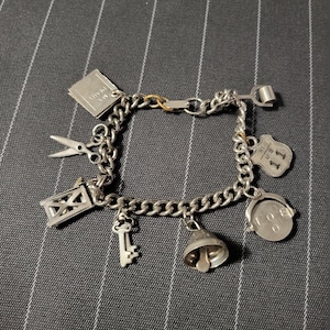 Vintage 1950's/1960's Costume Jewelry Charm Bracelet, Unique Charms such as Spinner "I Love You" & "My Diary", Some Mechanical Charms