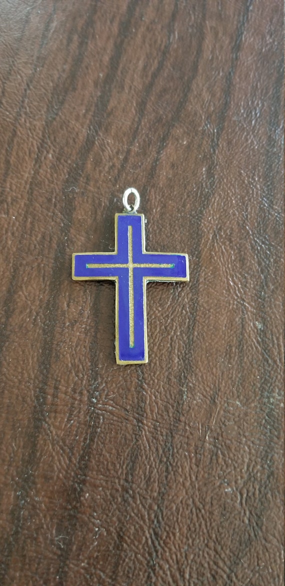 Vintage Brass and Enameled Cross Pendant, Traditio