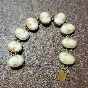 Vintage Victorian/Edwardian Cameo Bracelet,Gold-Fill? 9K? Carved Cameo Bracelet, Each has Different Image, Hidden Clasp, 1 Image is Cracked