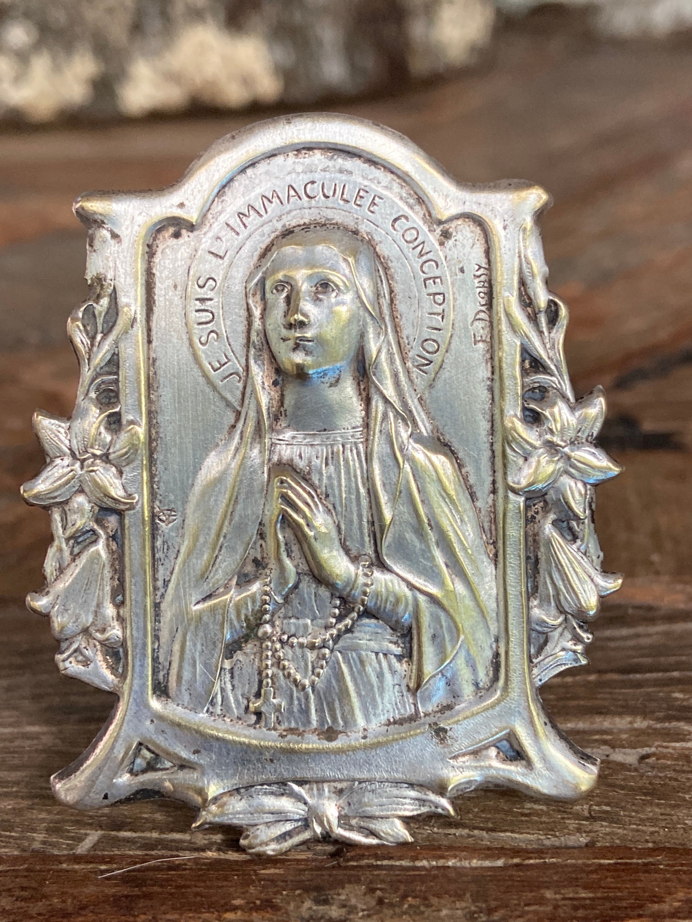 Antique signed E. Dropsy French souvenir Mary of Immaculate 