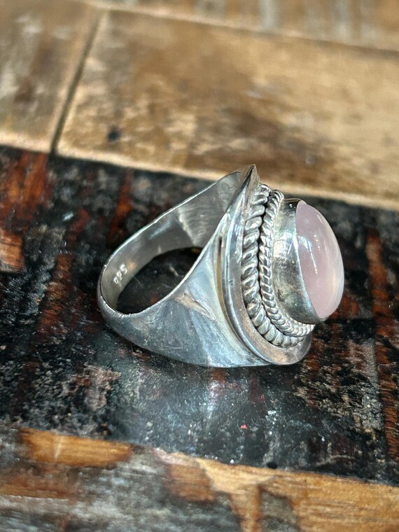925 sterling silver statement ring with oval pink… - image 4