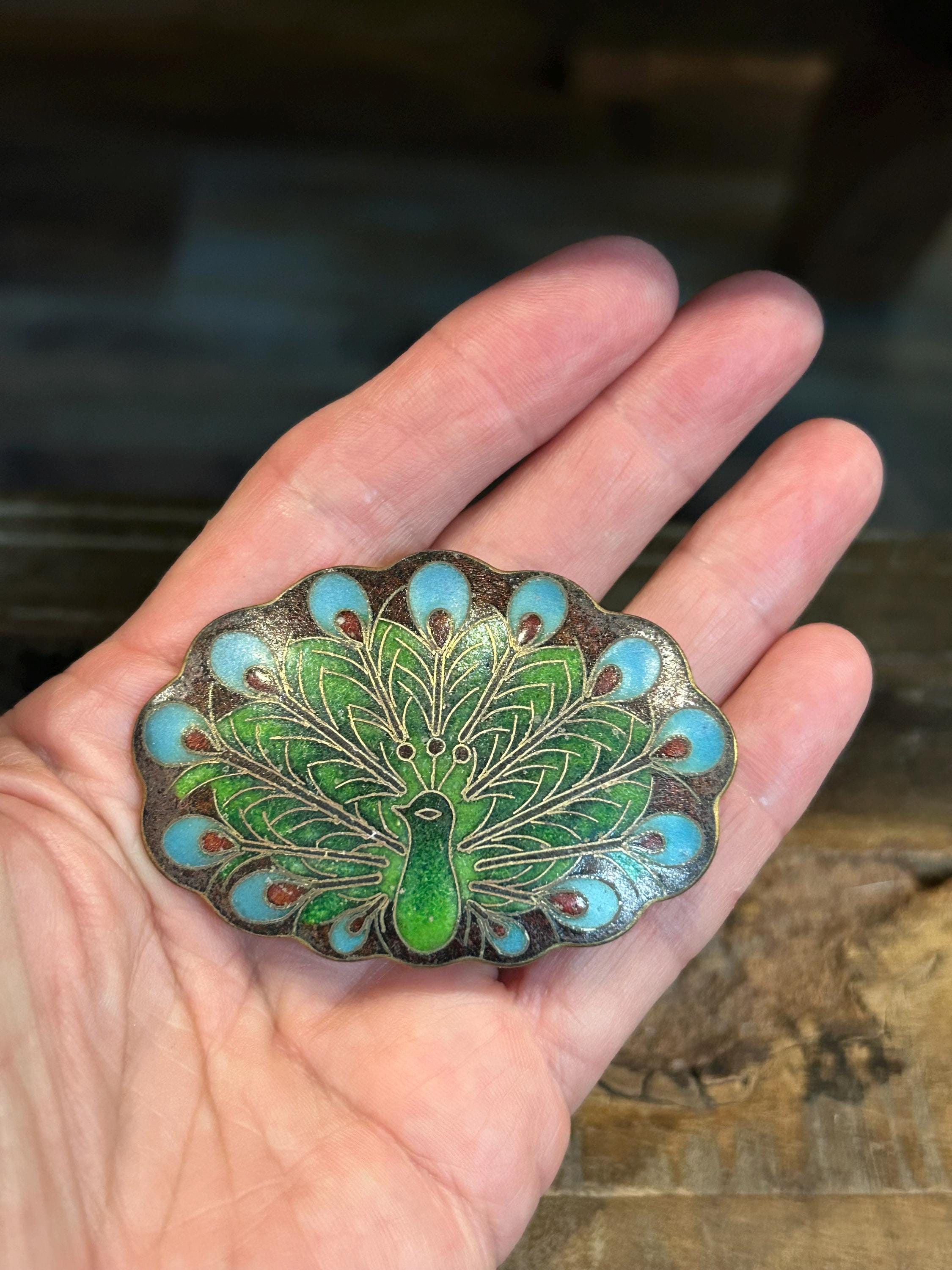 Enamel Peacock Belt Buckles - Multicolor Cloisonné Accent Vibrant cloisonné peacock, full of color and fine detail  main image 2