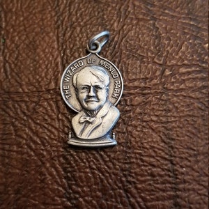 Vintage Heritage Sterling Silver New Jersey Historical Charm, Thomas Alva Edison Charm, &quot;The Wizard of Menlo Park&quot; Charm