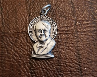 Vintage Heritage Sterling Silver New Jersey Historical Charm, Thomas Alva Edison Charm, "The Wizard of Menlo Park" Charm