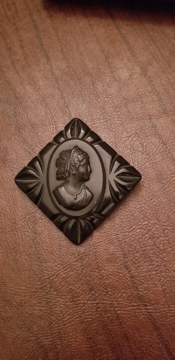 Vintage Black Molded Plastic Cameo Brooch, Lovely 