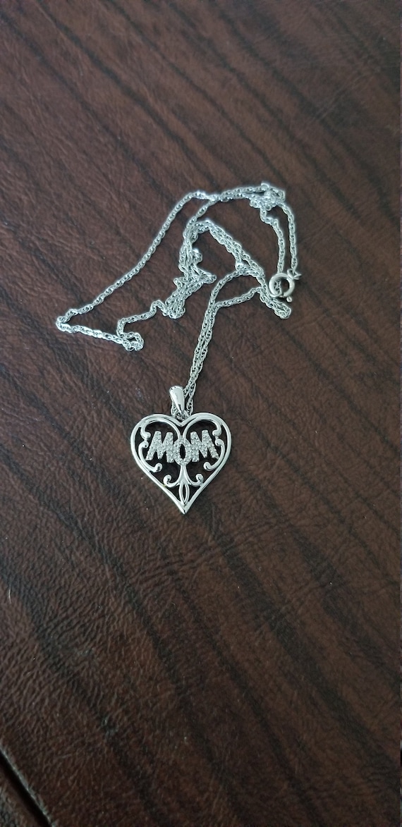 Pretty Sterling Silver and Diamond "Mom" Necklace 