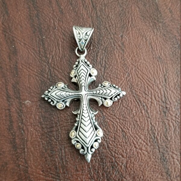 Beautiful Sterling Silver and 18K Gold Cross Pendant, Signed Cross, Gorgeous Pendant