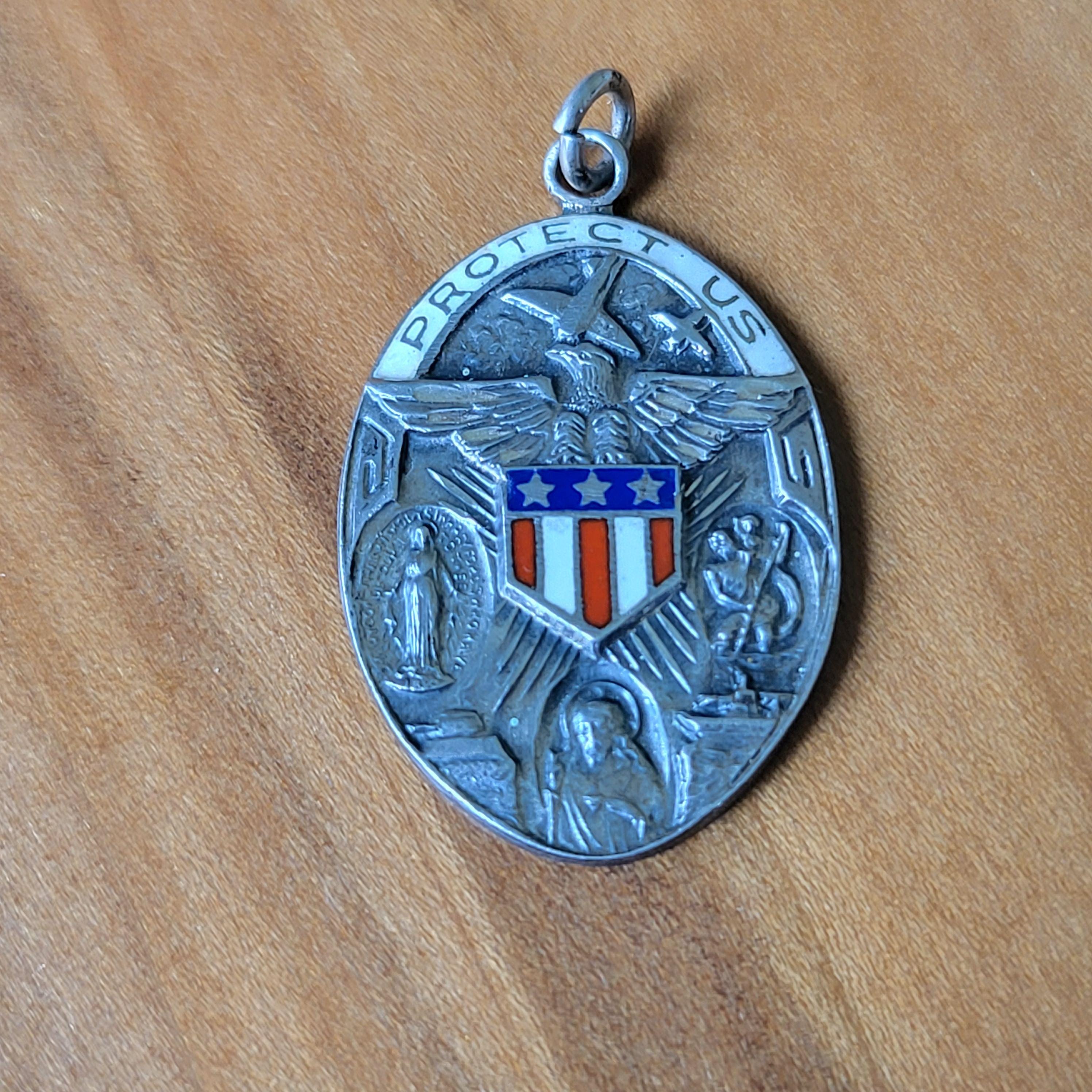 当時物‼️WWII頃 メダイ STERLING カトリック 米軍 ネックレス 聖母 Vintage Sterling Silver & Enameled WWII Era Religious Medal, Multi