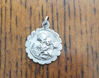Vintage Sterling Silver Religious Medal/Pendant, Saint Joseph Medal/Pendant,  Patron Saint of Families, Fathers and Social Justice