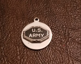 Vintage Sterling Silver and Enameled U.S. Army Charm or Pendant, Army Sweetheart Pendant, Unique Military Charm