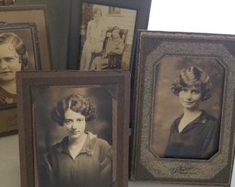 Beautiful Bobs! Lot of 4 Vintage Sepia Tone Photographs of Women with Stylish Bob Hairstyles, 1920s or 30's Photos