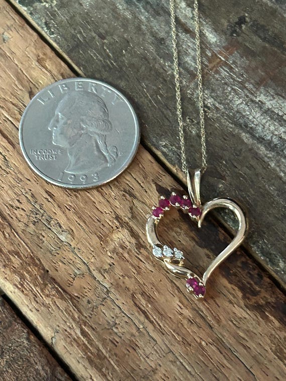 10k gold open heart pendant with ruby? and diamon… - image 2