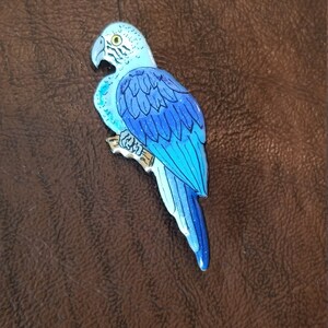 Vintage Enamel on Copper Blue Parrot Brooch, Pretty Hand-Painted Artisan Brooch, Tropical Bird Brooch, Parrot Brooch