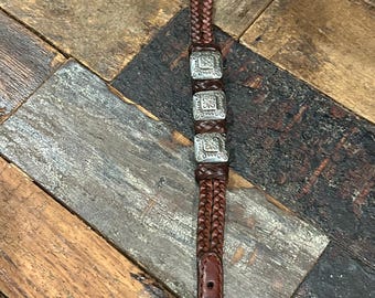Brighton 1994 brown braided  leather and silver plate vintage buckled bracelet