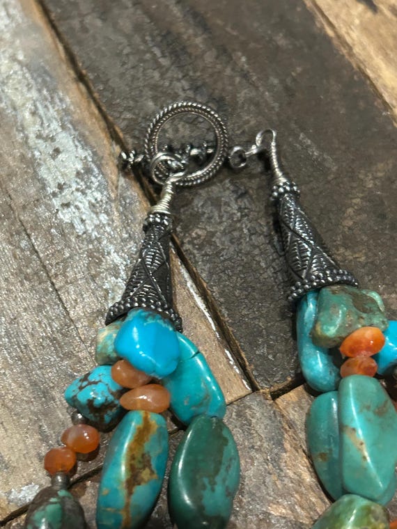 Turquoise? and other stones beaded 3 strand neckl… - image 4