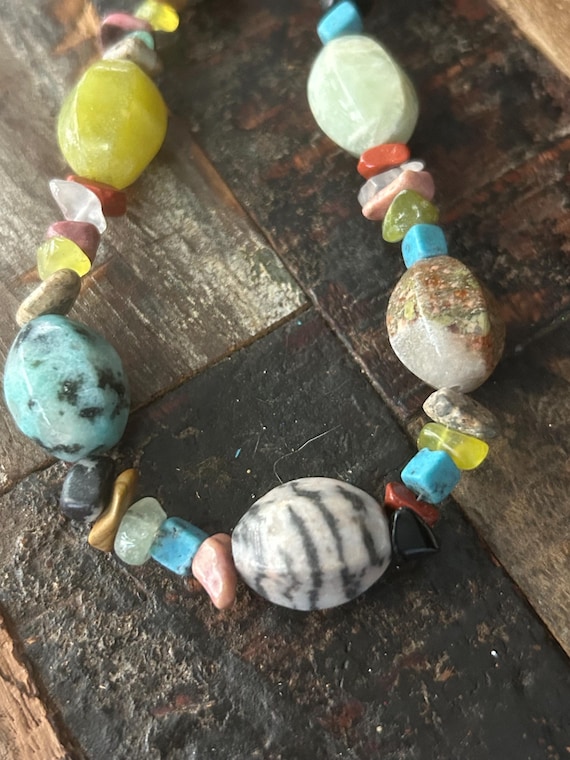 Multicolored multi shaped multistone 16 inch bead… - image 3