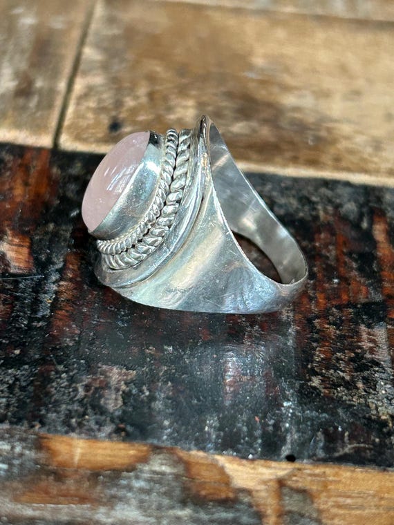 925 sterling silver statement ring with oval pink… - image 2