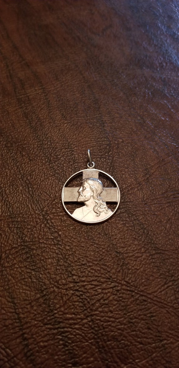 Vintage Sterling Silver Circle Cross Pendant, Jesu