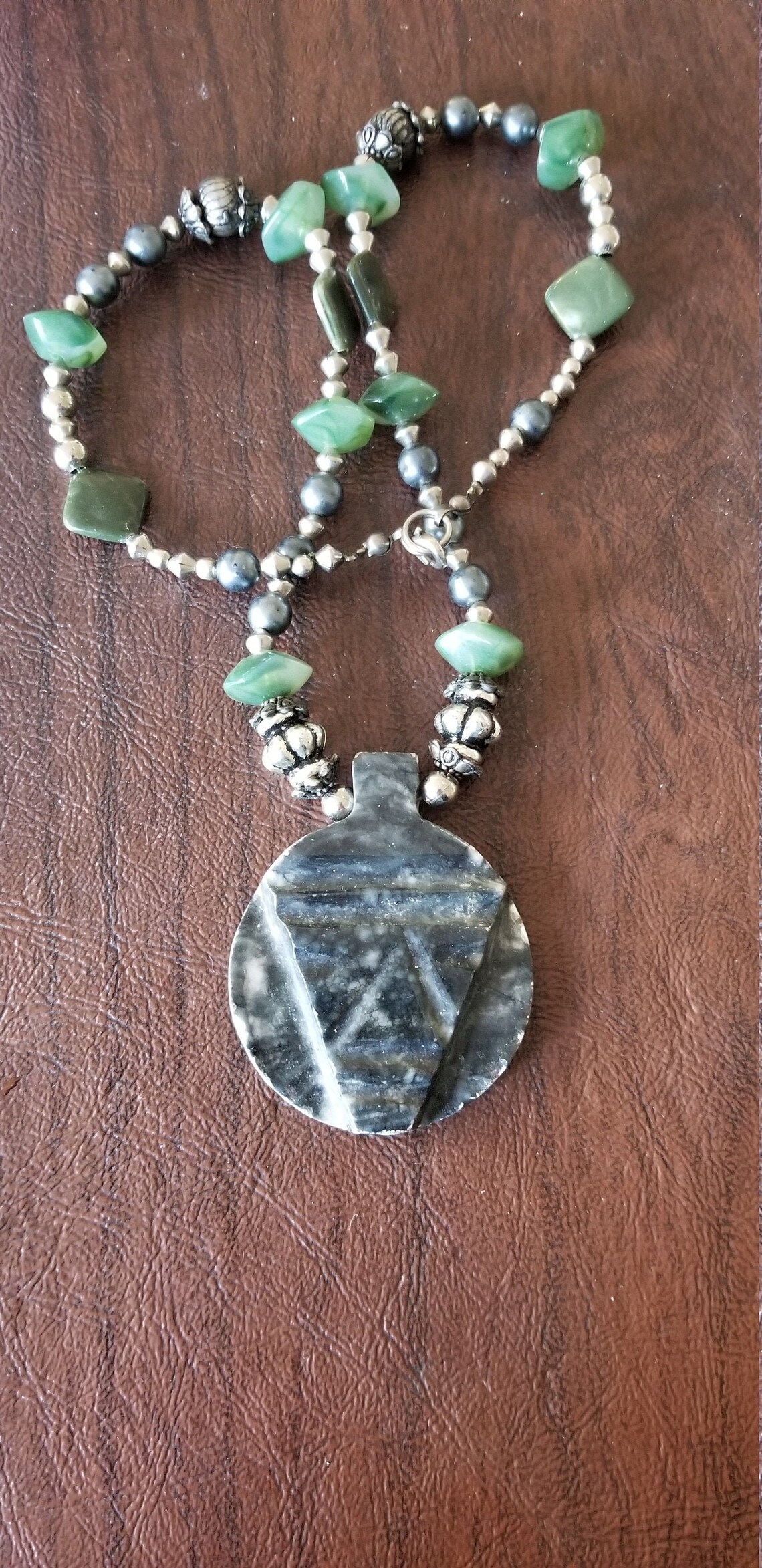 Soapstone Pendant and Beaded Necklace Hand Beaded Necklace Etsy