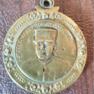 Vintage French WWI Era Medal, Joffre French Recognition Medal by Emile Dropsy, Brass Color Slide Medal, French General, Marshal Joffre Medal